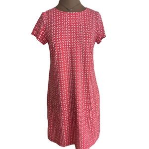 Katherine Way Pink Geometric Tile Print Short Sleeve Shift Dress USA coastal M